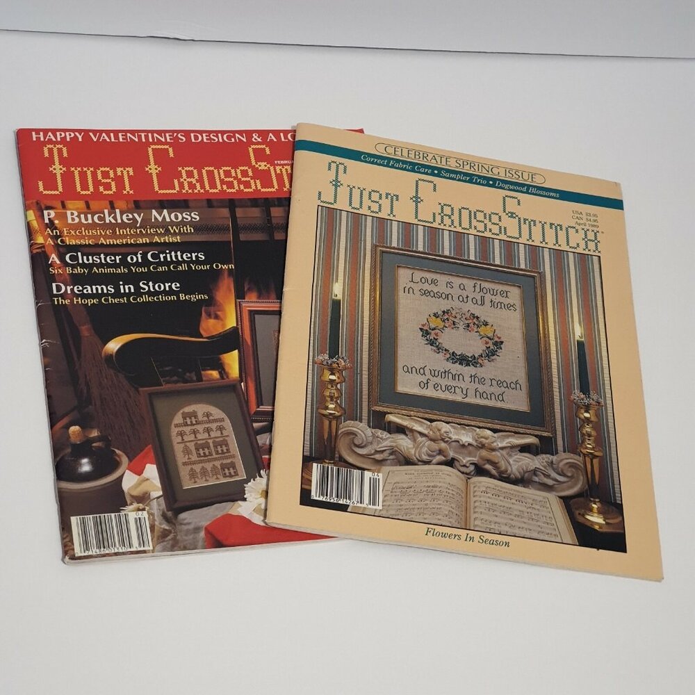 Just Cross Stitch February 1990/April 1989‎ Spring Valentine Flowers Patterns